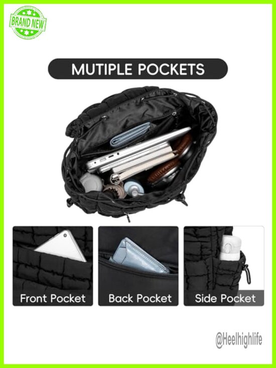 Puffy Quilted Backpack Purse, Casual Lightweight Daypack for Women Travel main image 6